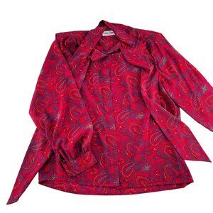 Alfred Dunner Womens Paisley‎ Print Blouse Size 16 Red Long Sleeve